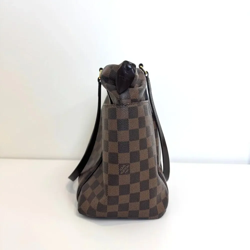 Louis Vuitton Damier Ebene Totally MM Tote Shoulder Bag Gold Zip Side Pockets LV